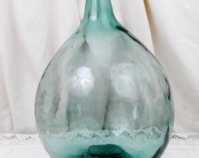 Large Vintage French Turquoise Glass Demijohn / Carboy 20 L / 5.28 Gallon, French Country Farmhouse Decor, Huge Round Bottle from France