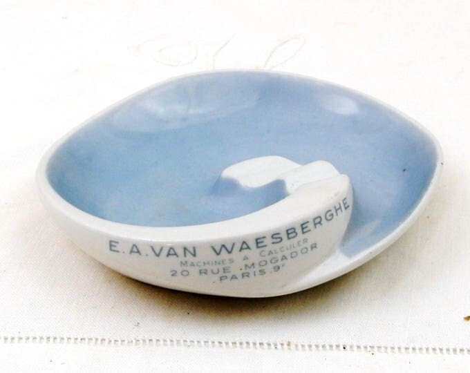 Vintage Mid Century Modern Ceramic Publicity Ashtray for Calculating Machine Shop in Paris Made by Altenkunstadt Bavaria, 1950 s Tobaccina