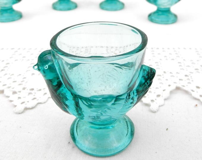 Pair Vintage Matching Green Glass French Verrie D'Arques Chicken Egg Cups, Retro Breakfast Accessory from France, Brocante Decor