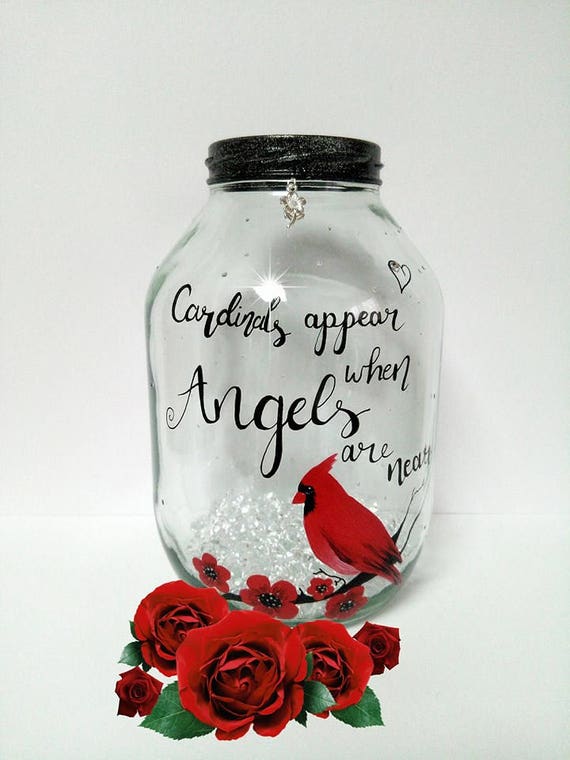 Hand painted Red Cardinals Lantern candle holder light jar