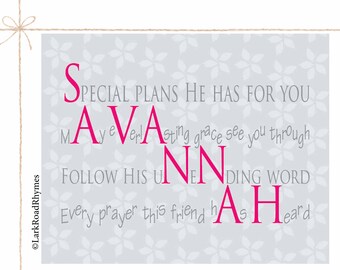 Baptism Decorations Girl Baby Girl Christening Goddaughter Gifts Religious Baby Gift Christian Nursery Decor Name Poem 8x10 Savannah