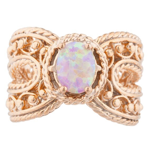 14Kt Rose Gold Plated Pink Opal Oval Cocktail Design Ring