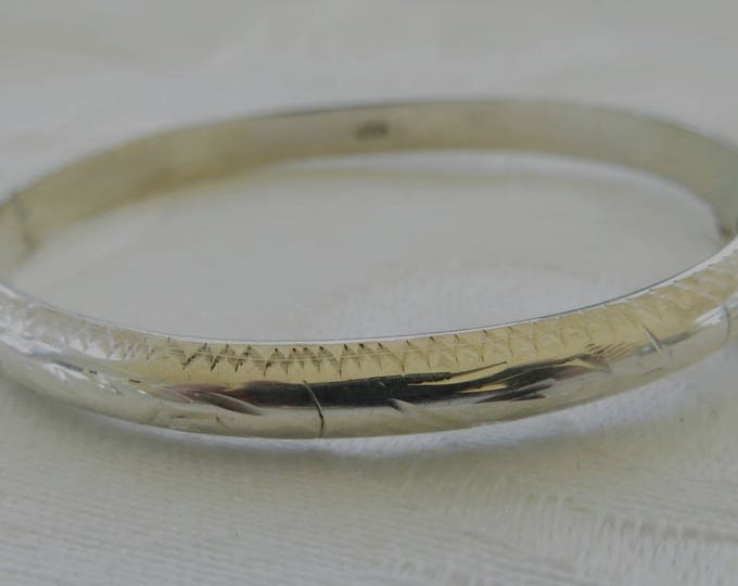 Baby Bangle Bracelet, Etched Sterling Silver, Baby Jewelry, Christening Gift, New Baby