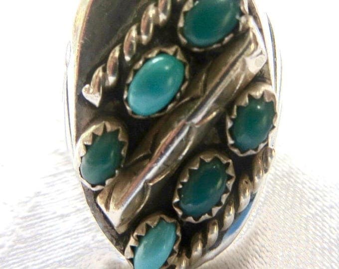 Vintage Navajo Ring, Men's Ring, Turquoise and Sterling Silver Native American Old Pawn Jewelry