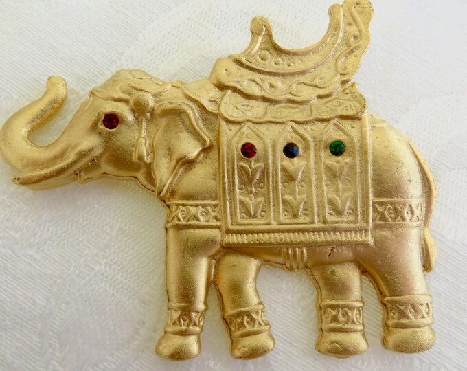 Vintage Elephant Brooch, Jeweled Elephant Pin, Mughal Style Jewelry