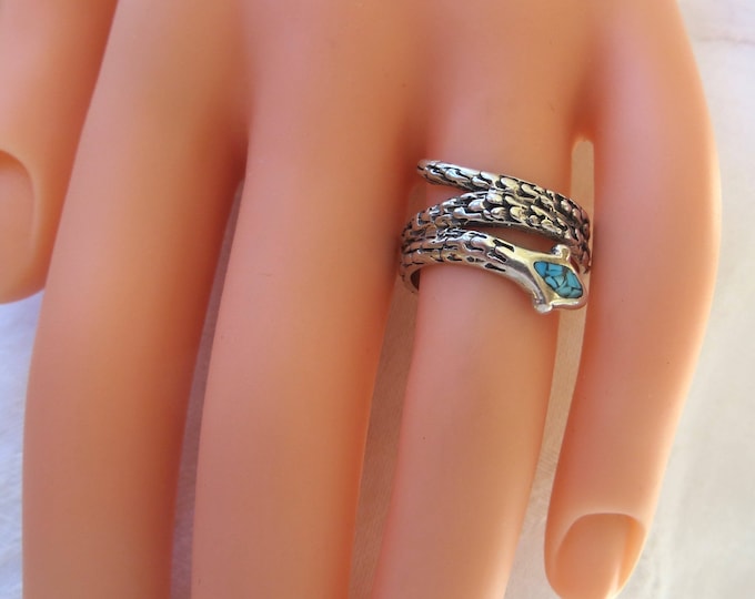 Snake Ring Sterling Silver Snake Wrap Ring Serpent Ring, Turquoise Serpent, Size 6 Ring Snake Jewelry