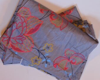 Floral gray midweight sateen fabric