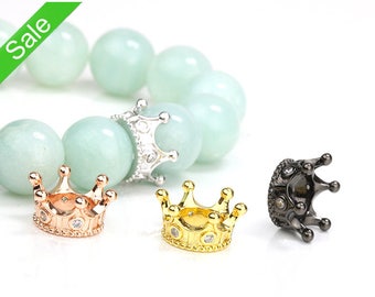 30% off Micro Pave Crown Beads, Slider Beads with Clear Crystal, Cubic Zirconia Pave Bead, 14.7x7.4mm, Pkg of 1 PCS, B0SQ.P01