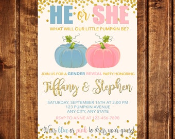 Pumpkin Gender Reveal Invitation, Pumpkin Baby Shower Invitations, Fall Gender Reveal Invitation, Little Pumpkin, He or she Gender Reveal