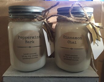 Handmade, Hand Poured, all Natural, Unique, 100% Soy Candle in 16 oz. Glass Mason Jar with Cotton Wick