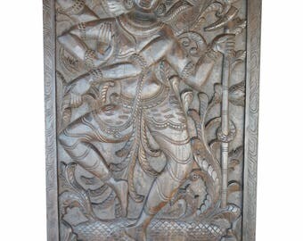 Lord Shiva Divine Dance Door Panel Hand Carved Wooden Barn Door , Powerful Energy Zen Decor