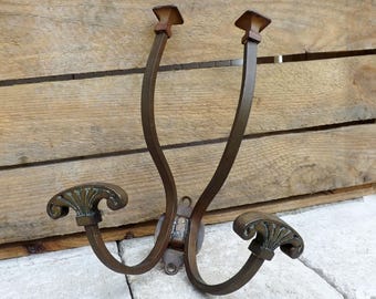 Antique bronze coat hooks French home decor double coat hooks porte manteau Edwardian Art Nouveau bronze hat and coat hooks