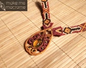 Macrame necklace with amber in tribal patterns, Free Worldwide Shipping