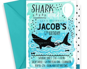 Shark Invitation, Shark Party, Shark Birthday Invitation, Shark Birthday, Shark Birthday Party, Shark Party Invite, Shark Invite | 624