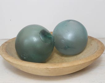 2 Vintage Glass Fishing Floats - Aqua - Sandblasted - Coastal Decor - Beach - Nautical