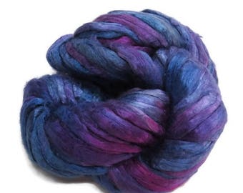 SALE Mulberry Silk roving, hand dyed purple/blue