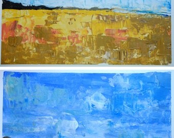 Lot of two acrylic landscape paintings on prepared artist quality paper original wall normandy painting landscape original acrylic art decor