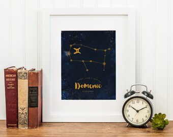 Gemini, Zodiac astrological print, teenage boy, teenage girl, Wall decor, graduation gift, GOLD Customized constellation star sign wall art
