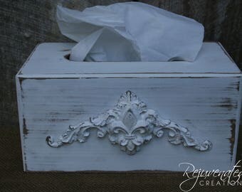 Wood Kleenex holder decorative kleenex holder fleur de lis bathroom accessories wedding gifts housewarming shabby chic decor tissue holder