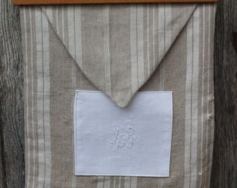 French vintage mattress ticking shoe bag