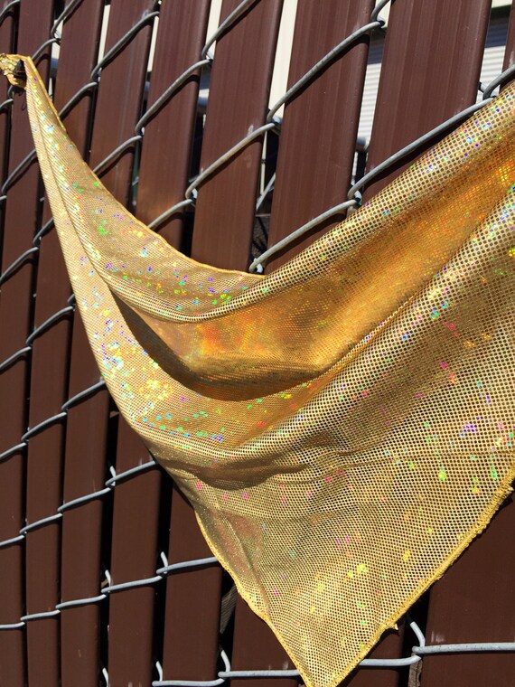 Gold on Gold Spandex Bandana w/ Shattered Glass Holographic Gold Rainbow Sheen and Hidden Stash Pocket