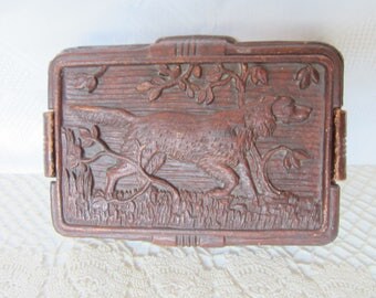 Vintage Syroco Wood Trinket Cigarette Box Setter Dog