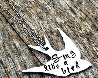 Bird Necklace, Chic Sparrow , Hand Stamped Gifts, Flying, Song Bird, Bridesmaids, Personalized Jewelry, Sing like a Bird, Bird Lover,For Her