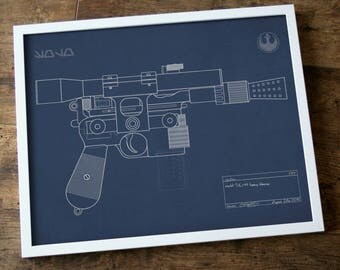 Blueprint of Han Solo's blaster. Star Wars, retro and rad. INSTANT DIGITAL DOWNLOAD.