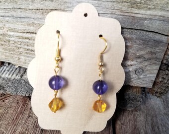 Blue and yellow dangle earrings