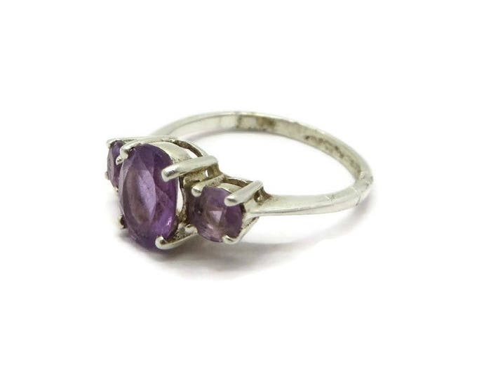 Vintage Faux Amethyst Ring, Sterling Silver Multistone Ring, Purple Gemstone Ring, Size 7