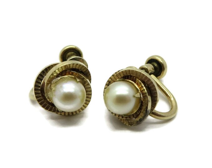 Pearl Earrings, Vintage Faux Pearl Screwback Earrings, 1/20 12Kt Gold Filled, Signed A&Z Earrings, Gift idea