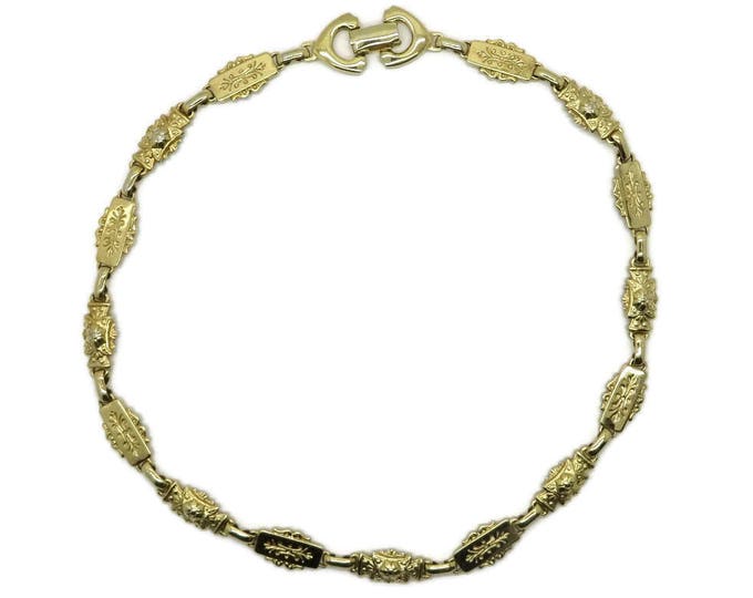 Golden Link Necklace - Vintage Karu Arke Necklace, Gold Tone Scrolled Necklace, Gift for Her