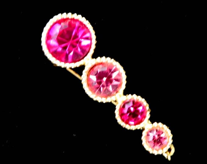 Pink Rhinestone Brooch, Vintage Sarah Coventry Saucy Bar Brooch, 1960s Jewelry
