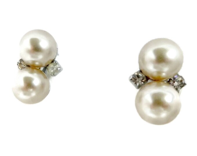 Faux Pearl Earrings - Vintage Japan Pearl & Rhinestone Earrings, Silver Tone Screwback Earrings, Gift for Her, Gift Box Faux Pearl Earrings - Vintage Japan Pearl & Rhinestone Earrings, Silver Tone Screwback Earrings, Gift for Her, Gift Box