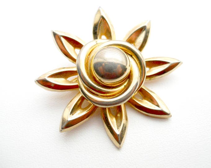 Vintage Coro Gold Tone Flower Brooch - Spiky Flower Pin, Gift idea, Gift Box