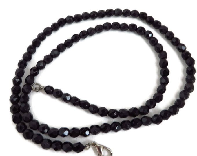 Black Bead Necklace, Earrings - Vintage Faceted Bead Necklace, Bead and Glass Pinwheel Pierced Dangle Earrings, Jet Jewelry Set Black Bead Necklace, Earrings - Vintage Faceted Bead Necklace, Bead and Glass Pinwheel Pierced Dangle Earrings, Jet Jewelry Set