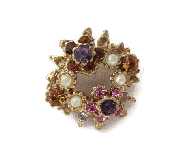 Vintage Rhinestone Brooch Trio, Silver Tone, Gold Tone Hat, Jacket, Coat Pins