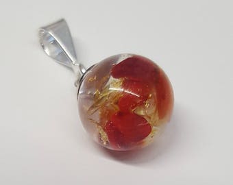 Sterling Silver Glass Orb Bamboo Coral Pendant (Z)