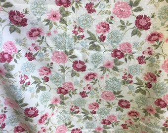 Vintage Bark Cloth, Pink and Green Floral