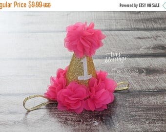 SALE First Birthday Hat, First Birthday, Pink Birthday Hat, Gold Birthday Hat, 1st Birthday Hat, Birthday Photo Prop, First Birthday Crown