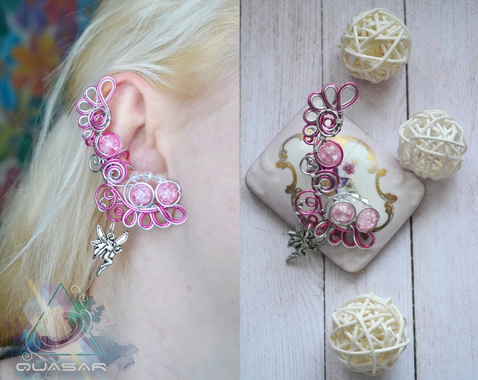 Ear cuff "Fairy" | elvish ear cuffs, summer jewelry, earcuff, elven ear cuff, gift for girl, quasarshop, pink ear cuff, wire wrap