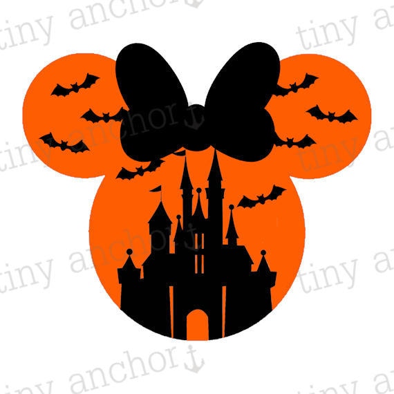 Printable Orange Minnie Castle With Bats Halloween Disney