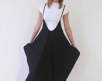 JMSTYLE Black Jumpsuit Loose Jumpsuit Black Overall Harem Onesie One size