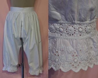 Delightful Victorian Edwardian long bloomers / split knickers waist 24"-26" lovely hemlines
