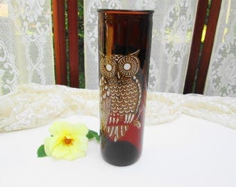 Owl Candle Holder Vintage Amber Glass Owl Candleholder Tall Votive Holder Home Decor Lighting Lamp Nightlight or Flower Vase Halloween Fall