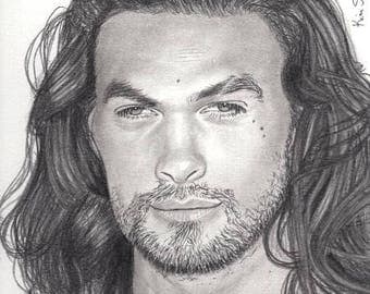 Aquaman / Jason Momoa print of colored pencil drawing