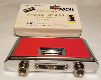 Vintage FOCAL Center Focus Compact Folding Opera Glasses Precision Made in Japan for Kmart-Mint