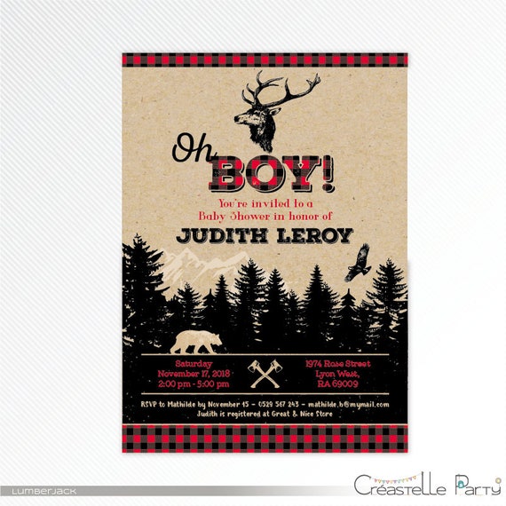 Rustic Lumberjack Buffalo Plaid Baby Shower Printable Invitation Woodland Invite Wild Party Buffalo Plaid Invitation Template