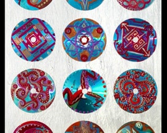 CELTE peinture sur cds collés sur toile peinte nacrée