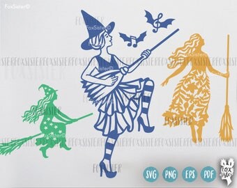 3 Cool Witches SVG Bundle, Happy Halloween | witch cutting files | Witch Clipart | woman |Cutting File | spooky | Cricut, Cameo | Home Decor